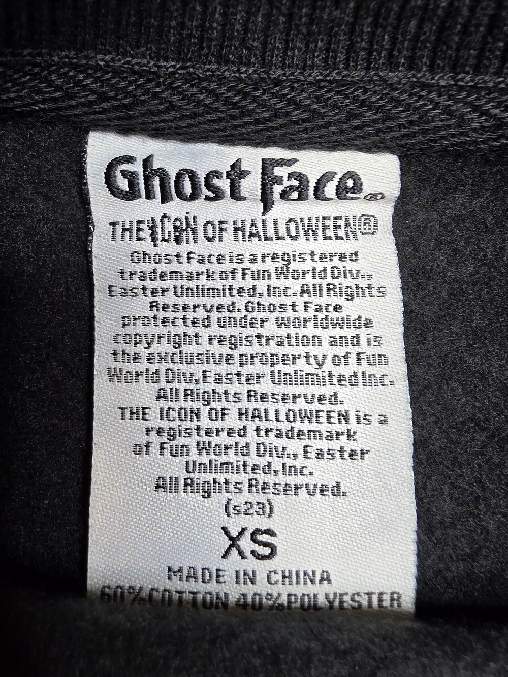 Black Ghost Face Graphic Crewneck Sweatshirt XS - Picture 2 of 5